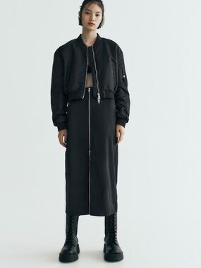 Zara Black Midi Skirt with Front Zip